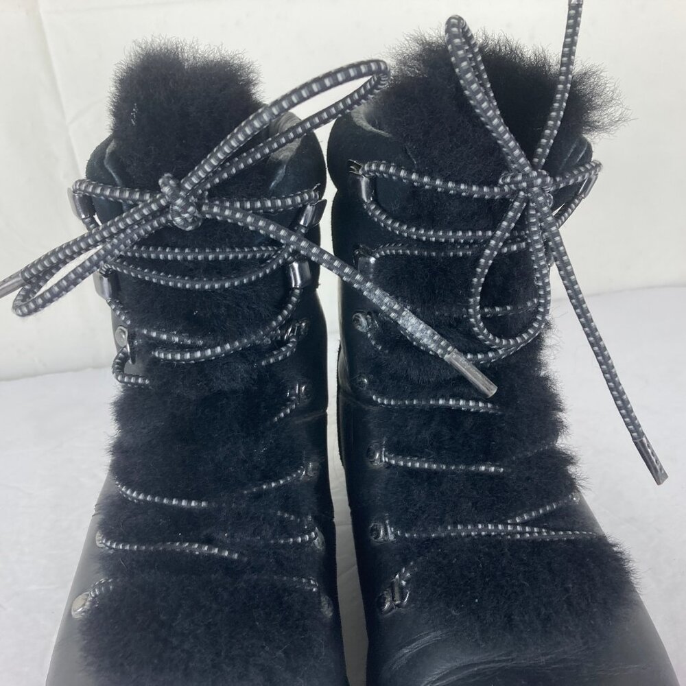 UGG Viki Womens 8.5 Leather Shearling Lace Up Vibram Soles Winter Ankle Boots - Picture 5 of 12